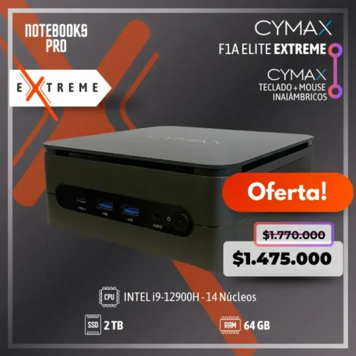 MINI PC CYMAX F1A ELITE EXTREME - i9-12900H - SSD 2 TB - 64 GB RAM - 14 Núcleos + KIT TECLADO + MOUSE WIRELESS CYMAX
