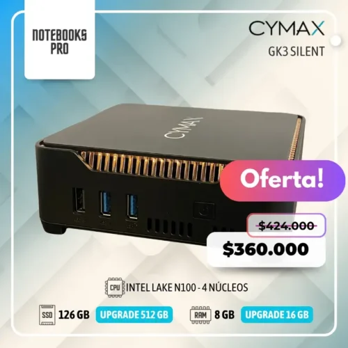 MINI PC CYMAX GK3 SILENT - Intel Lake N100 - SSD 128 GB - 8 GB RAM - 4 Núcleos