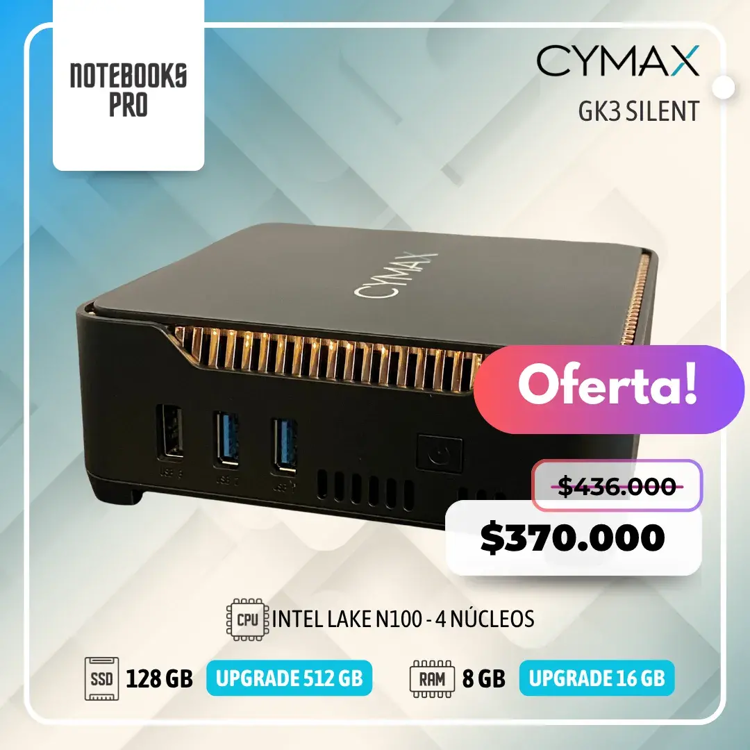 MINI PC CYMAX GK3 SILENT - Intel Lake N100 - SSD 128 GB - 8 GB RAM - 4 Núcleos