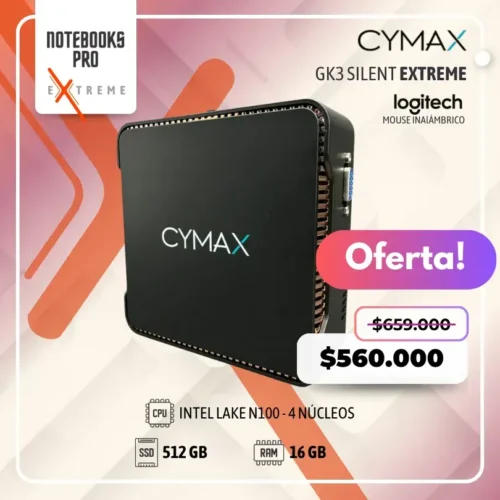 MINI PC CYMAX GK3 SILENT EXTREME - Intel Lake N100 - SSD 512 GB - 16 GB RAM - 4 Núcleos