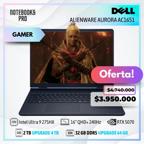 DELL ALIENWARE AURORA AC1651 - Intel Core ULTRA 9 275HX - SSD 2 TB - 32 GB RAM DDR5 - RTX 5070 - 16" QHD+ 240Hz