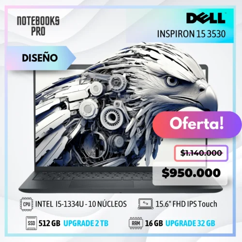 DELL INSPIRON 15 3530 - i5-1334U - SSD 512 GB - 16 GB RAM - 15.6" FHD IPS Touch - 10 Núcleos