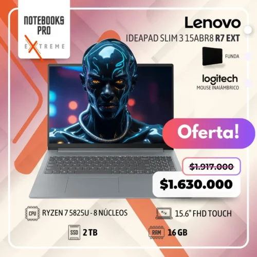 LENOVO IDEAPAD SLIM 3 15ABR8 EXTREME - RYZEN 7 5825U - SSD 2 TB - 16 GB RAM - 15.6" FHD Touch - 8 núcleos