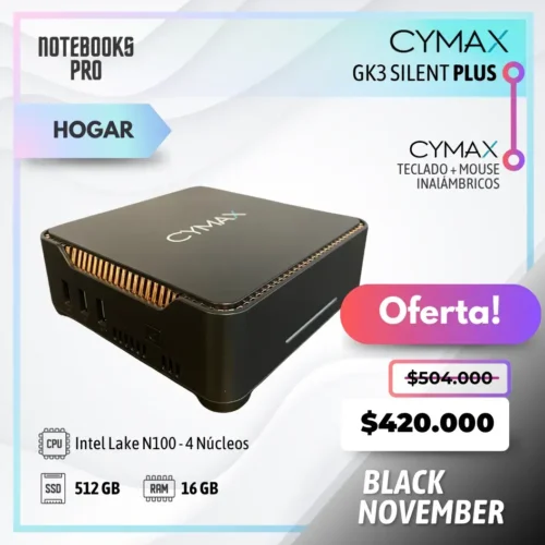 MINI PC CYMAX GK3 SILENT PLUS - Intel Lake N100 - SSD 512 GB - 16 GB RAM - 4 Núcleos + kit Cymax de Regalo BN