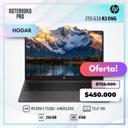 HP 255 G10 R3 - RYZEN 3 7320U - SSD 256 GB - 4 GB RAM - 15.6" HD - 4 Núcleos