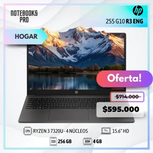 HP 255 G10 R3 - RYZEN 3 7320U - SSD 256 GB - 4 GB RAM - 15.6" HD - 4 Núcleos
