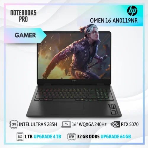 HP OMEN 16-AN0119NR - ULTRA 9 285H - SSD 1 TB - 32 GB RAM DDR5 - RTX 5070- 16" WQXGA 240Hz - Teclado Retroiluminado - 16 Núcleos