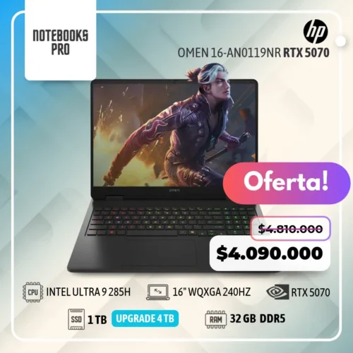 HP OMEN 16-AN0119NR - ULTRA 9 285H - SSD 1 TB - 32 GB RAM DDR5 - RTX 5070- 16" WQXGA 240Hz - Teclado Retroiluminado - 16 Núcleos