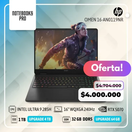 HP OMEN 16-AN0119NR - ULTRA 9 285H - SSD 1 TB - 32 GB RAM DDR5 - RTX 5070- 16" WQXGA 240Hz - Teclado Retroiluminado - 16 Núcleos