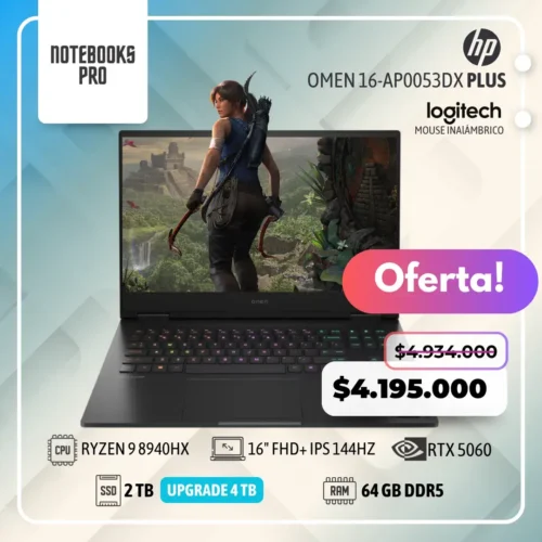 HP OMEN 16-AP0053DX PLUS - RYZEN 9 8940HX  - SSD 2 TB - 64 GB RAM DDR5 - RTX 5060 - 16" FHD+ IPS 144Hz