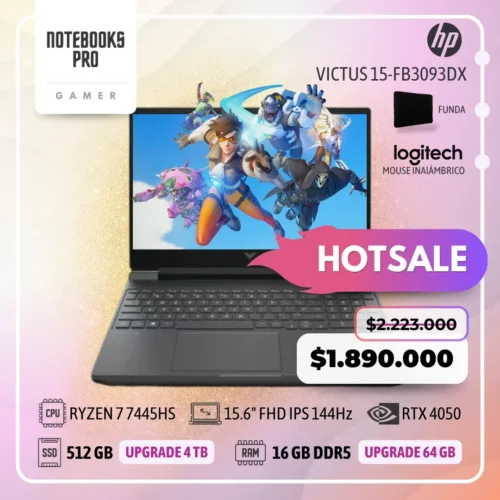 HP VICTUS 15-FB3093DX - RYZEN 7 7445HS - SSD 512 GB - 16 GB RAM DDR5 - 15.6" FHD IPS 144Hz - RTX 4050 - 6 núcleos - Teclado retroiluminado