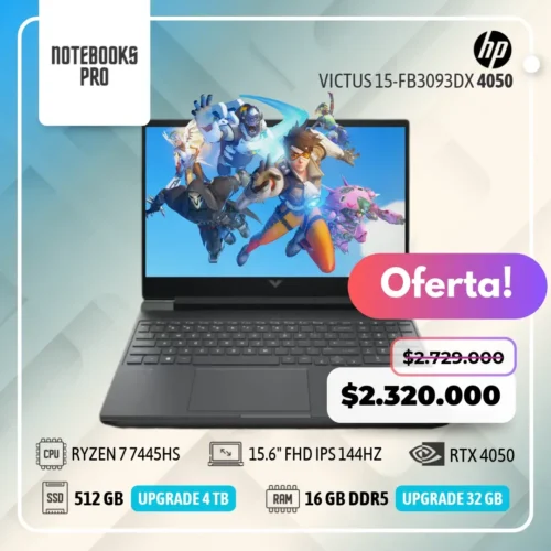 HP VICTUS 15-FB3093DX - RYZEN 7 7445HS - SSD 512 GB - 16 GB RAM DDR5 - 15.6" FHD IPS 144Hz - RTX 4050 - 6 núcleos - Teclado retroiluminado