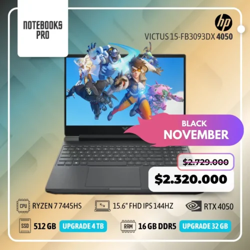 HP VICTUS 15-FB3093DX - RYZEN 7 7445HS - SSD 512 GB - 16 GB RAM DDR5 - 15.6" FHD IPS 144Hz - RTX 4050 - 6 núcleos - Teclado retroiluminado