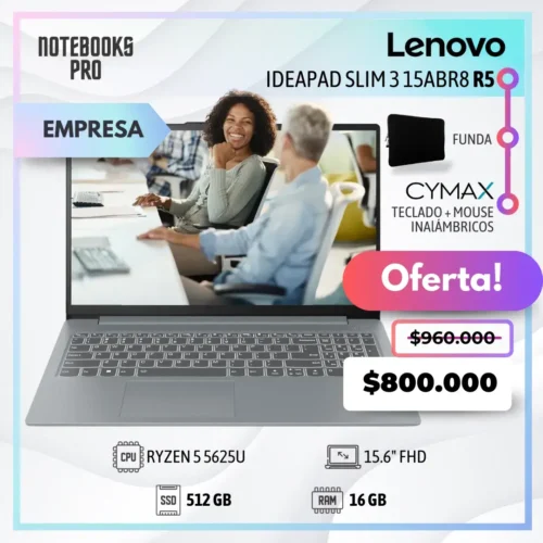 LENOVO IDEAPAD SLIM 3 15ABR8 - RYZEN 5 5625U - SSD 512 GB - 16 GB RAM - 15.6" FHD - 6 Núcleos