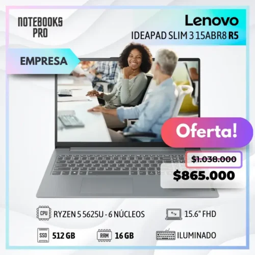 LENOVO IDEAPAD SLIM 3 15ABR8 - RYZEN 5 5625U - SSD 512 GB - 16 GB RAM - 15.6" FHD - 6 Núcleos