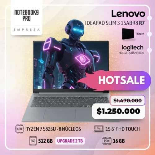 LENOVO IDEAPAD SLIM 3 15ABR8 - RYZEN 7 5825U - SSD 512 GB - 16 GB RAM - 15.6" FHD Touch - 8 núcleos