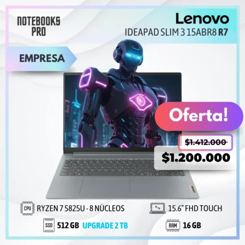 LENOVO IDEAPAD SLIM 3 15ABR8 - RYZEN 7 5825U - SSD 512 GB - 16 GB RAM - 15.6" FHD Touch - 8 núcleos