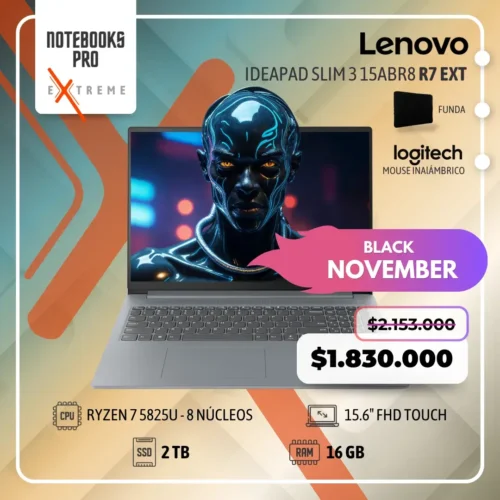 LENOVO IDEAPAD SLIM 3 15ABR8 EXTREME - RYZEN 7 5825U - SSD 2 TB - 16 GB RAM - 15.6" FHD Touch - 8 núcleos
