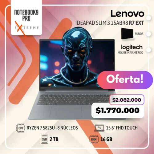 LENOVO IDEAPAD SLIM 3 15ABR8 EXTREME - RYZEN 7 5825U - SSD 2 TB - 16 GB RAM - 15.6" FHD Touch - 8 núcleos