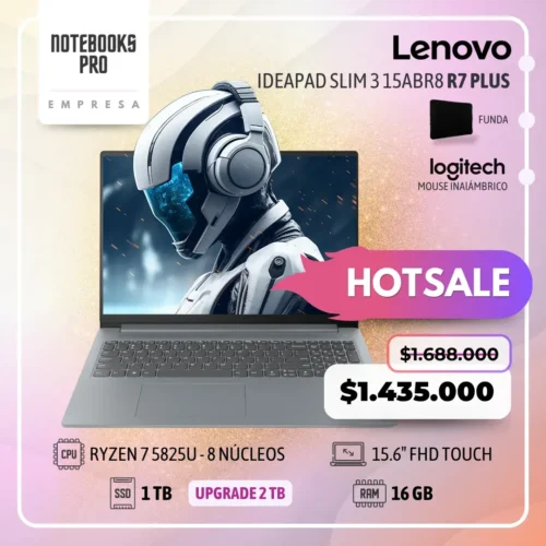 LENOVO IDEAPAD SLIM 3 15ABR8 PLUS - RYZEN 7 5825U - SSD 1 TB - 16 GB RAM - 15.6" FHD - 8 núcleos