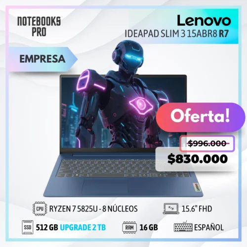 LENOVO IDEAPAD SLIM 3 15ABR8 - RYZEN 7 5825U - SSD 512 GB - 16 GB RAM - 15.6" FHD - 8 núcleos - Teclado español