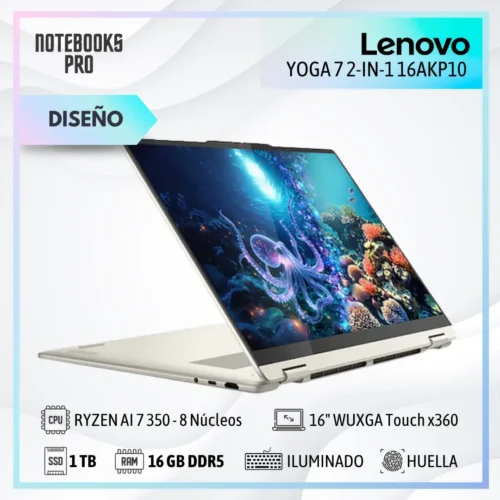 LENOVO YOGA 7 2-IN-1 16AKP10 - RYZEN AI 7 350 - SSD 1 TB - 16 GB RAM DDR5 - 16" WUXGA Touch - Teclado Retroiluminado - 8 Núcleos
