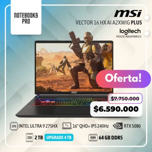 MSI VECTOR 16 HX AI A2XWIG PLUS - ULTRA 9 275HX - SSD 2 TB - 64 GB RAM DDR5 - RTX 5080 - 16" QHD+ IPS 240Hz