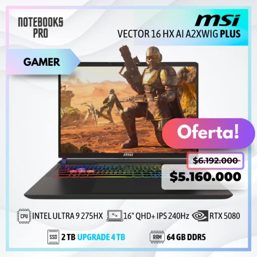 MSI VECTOR 16 HX AI A2XWIG PLUS - ULTRA 9 275HX - SSD 2 TB - 64 GB RAM DDR5 - RTX 5080 - 16" QHD+ IPS 240Hz
