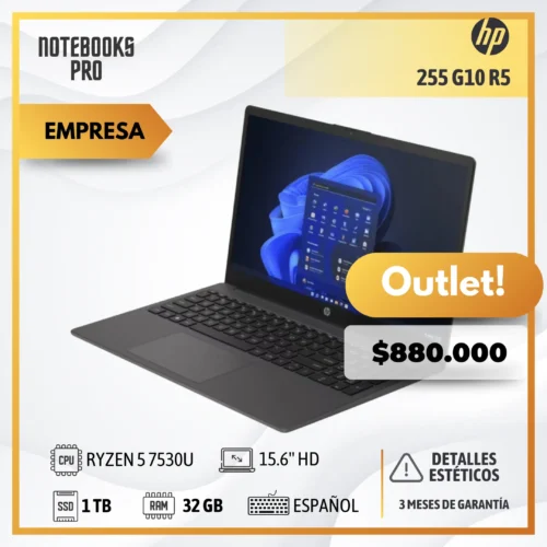 (OUTLET) HP 255 G10 R5 - RYZEN 5 7530U - SSD 1 TB - 32 GB RAM - 15.6" HD
