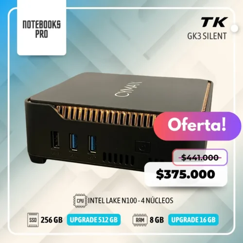 MINI PC CYMAX GK3 SILENT - Intel Lake N100 - SSD 256 GB - 8 GB RAM - 4 Núcleos
