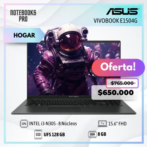 ASUS VIVOBOOK E1504G - i3-N305 - UFS 128 GB - 8 GB RAM - 15.6" FHD - 8 Núcleos