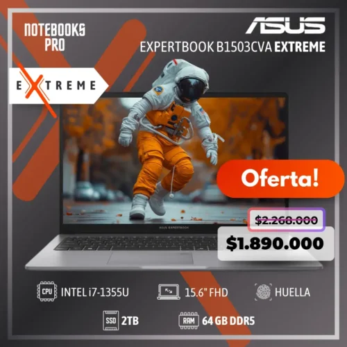 ASUS EXPERTBOOK B1503CVA EXTREME - i7-1355U - SSD 2 TB - 64 GB RAM DDR5 - 15.6'' FHD - 10 Núcleos - Teclado retroiluminado - Lector de huella