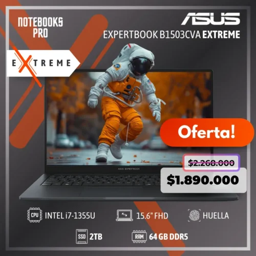 ASUS EXPERTBOOK B1503CVA EXTREME - i7-1355U - SSD 2 TB - 64 GB RAM DDR5 - 15.6'' FHD - 10 Núcleos - Teclado retroiluminado - Lector de huella