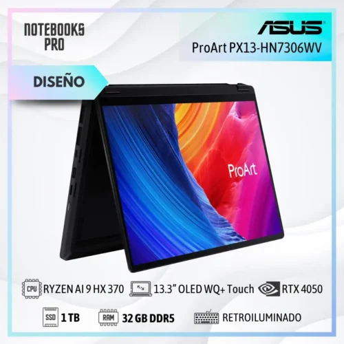 ASUS ProArt PX13-HN7306WV - RYZEN AI 9 HX 370 - SSD 1 TB - 32 GB RAM DDR5 - RTX 4050 - 13.3” OLED WQXGA+ Touch x360