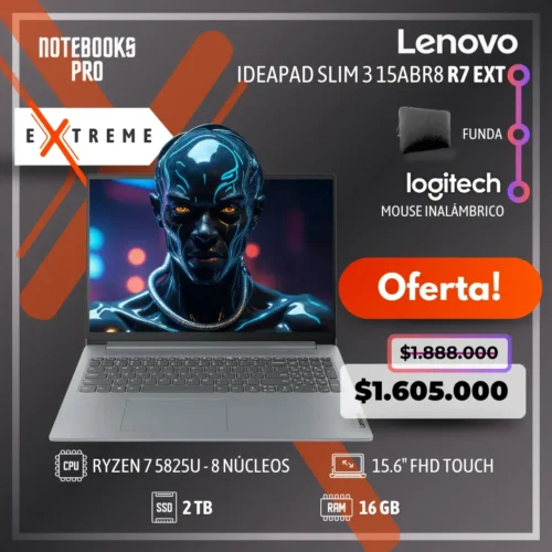 LENOVO IDEAPAD SLIM 3 15ABR8 EXTREME - RYZEN 7 5825U - SSD 2 TB - 16 GB RAM - 15.6" FHD Touch - 8 núcleos