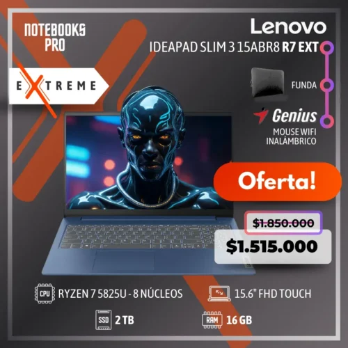 LENOVO IDEAPAD SLIM 3 15ABR8 EXTREME - RYZEN 7 5825U - SSD 2 TB - 16 GB RAM - 15.6" FHD Touch - 8 núcleos