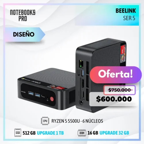 MINI PC BEELINK SER 5 - RYZEN 5 5500U - SSD 512 GB - 16 GB RAM - 6 Núcleos