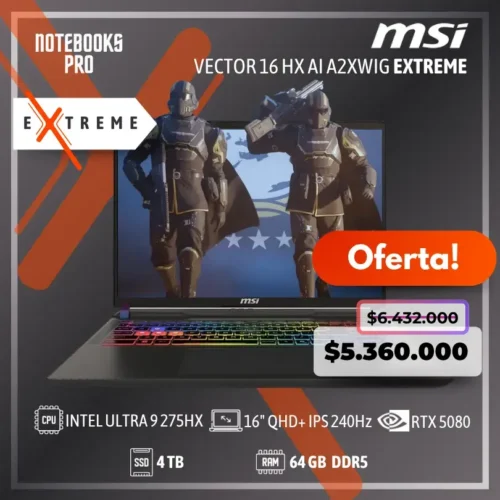 MSI VECTOR 16 HX AI A2XWIG EXTREME - ULTRA 9 275HX - SSD 4 TB - 64 GB RAM DDR5 - RTX 5080 - 16" QHD+ IPS 240Hz
