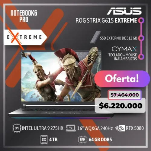 ASUS ROG STRIX G615 EXTREME - Intel Core Ultra 9 275HX - SSD 4 TB - 64 GB RAM DDR5 - 16" WQXGA 240Hz - RTX 5080