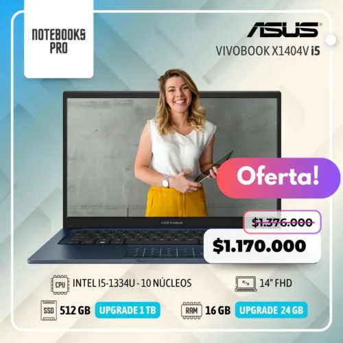 ASUS VIVOBOOK X1404V - i5-1334U - SSD 512 GB - 16 GB RAM - 14" FHD - 10 Núcleos