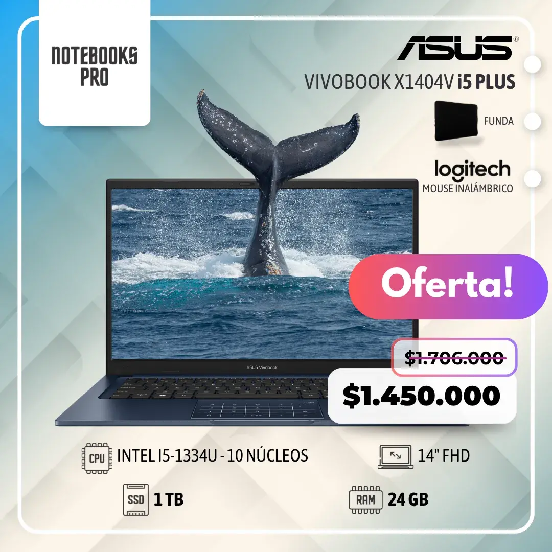 ASUS VIVOBOOK X1404V PLUS - i5-1334U - SSD 1 TB - 24 GB RAM - 14" FHD - 10 Núcleos
