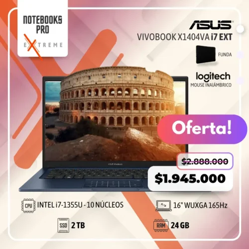 ASUS VIVOBOOK X1404VA EXTREME - i7-1355U - SSD 2 TB - 24 GB RAM - 14" FHD - 10 Núcleos