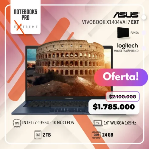 ASUS VIVOBOOK X1404VA EXTREME - i7-1355U - SSD 2 TB - 24 GB RAM - 14" FHD - 10 Núcleos
