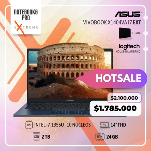 ASUS VIVOBOOK X1404VA EXTREME - i7-1355U - SSD 2 TB - 24 GB RAM - 14" FHD - 10 Núcleos