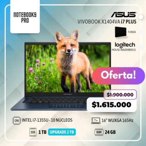 ASUS VIVOBOOK X1404VA PLUS - i7-1355U - SSD 1 TB - 24 GB RAM - 14" FHD - 10 Núcleos