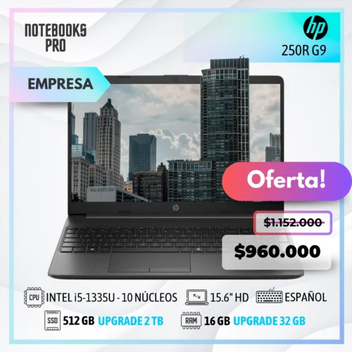 HP 250R G9 - i5-1335U - SSD 512 GB - 16 GB RAM - 15.6" HD - Intel Iris Xe Graphics - 10 Núcleos - Teclado Español