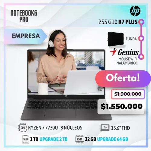 HP 255 G10 R7 PLUS - RYZEN 7 7730U - SSD 1 TB - 32 GB RAM - 15.6" FHD