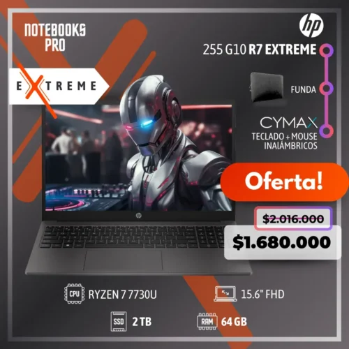 HP 255 G10 R7 EXTREME - RYZEN 7 7730U - SSD 2 TB - 64 GB RAM - 15.6" FHD