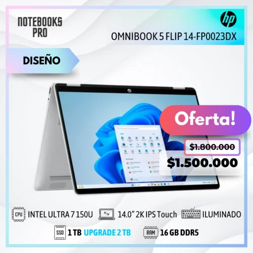 HP OmniBook 5 FLIP 14-FP0023DX - Intel Core 7 150U - SSD 1 TB - 16 GB RAM DDR5 - 14.0” 2K IPS LED Touch °360