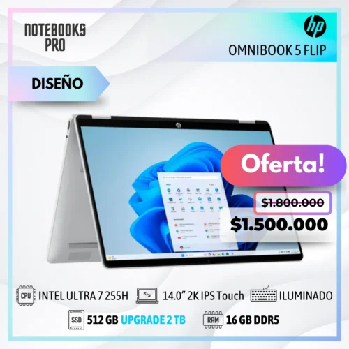 HP OmniBook 5 FLIP 14-FP0023DX - Intel Core 7 150U - SSD 512 GB - 16 GB RAM DDR5 - 14.0” 2K IPS LED Touch °360